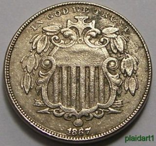 1867 Shield Nickel   No Rays   Extra Fine   XF   #101