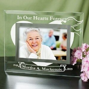PERSONALIZED IN OUR HEARTS FOREVER MEMORIAL ENGRAVED GLASS PHOTO 