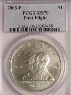 2003 P PCGS MS70 Orville Wilbur Wright Bothers First Flight 