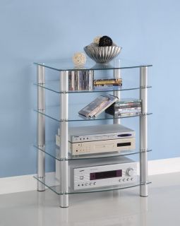 New Silver Clear Glass Audio Component Tower TV Stand