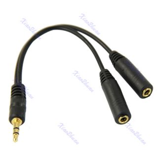   Dual Female Plug Jack Audio Stereo Headset Splitter Cable Black
