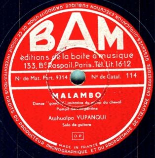 Atahualpa Yupanqui on 1951 BAM 114 (France)   Malambo / Duerme Duerme 
