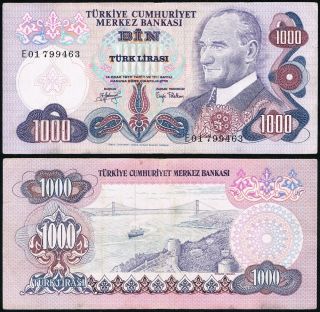 Turkey Banknote 1000 lira 1970 Ataturk Bosphorus River P 191