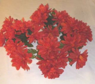 Orange Red Fall Mums 4 Silk Flower Bushes 24 Flowers K849