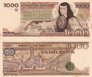   Mexico $ 1,000 Pesos {{{{ Juana de Asbaje May 13,1983 }}}} UNC Super