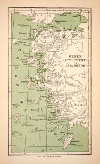 1876 Print Map Greek Settlements Asia Minor Aegean Sea Thrace Rhodes 