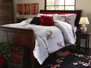 Beautiful Asian Cherry Blossom King Size 5 PC Bed Set New