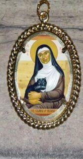 Black Cat St Saint Clare of Assisi Art Oval Ornament Frame Pendant 4 
