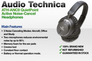 Audio Technica ATH ANC9 Noise Cancelling Headphones