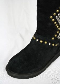 UGG Australia Avondale Black Shearling Studded Womens Winter Boots New 