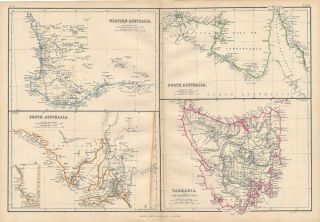 Antique 1860 Maps Tasmania QLD SA Western Australia