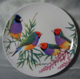 PBD674   Birds of Australia GOULDIAN FINCHES Cake PlateGift Boxed