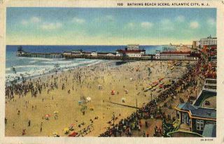 1935 Atlantic City Postcard Bathing Beach Scene