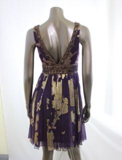 Sue Wong New Purple Womens Sequin Gold Pleated Overlay Empire Waist 