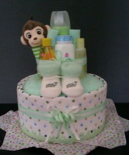 Baby Shower Favor and Diaper Cake Set in Green