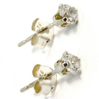 Sterling Silver 925 CZ White Crystal Clear Girl Teens Lady Stud 5mm 