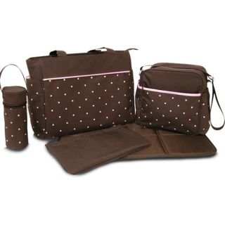 NWT Baby Essentials Pretty Baby 5 in 1 Diaper Bag, Pink and Brown Dot