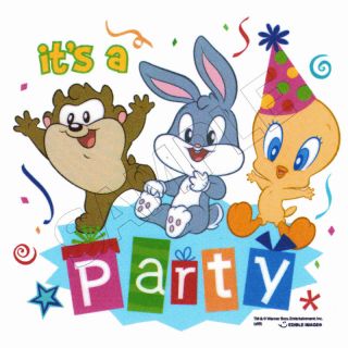 Baby Looney Tunes Its A Party Edible Cake Topper Image