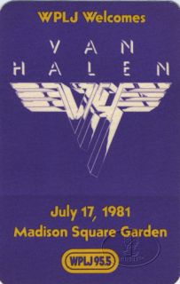 Van Halen 1981 Radio Promo Backstage Pass WPLJ Madison Square Garden 