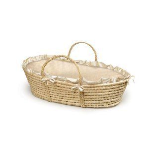 Badger Basket Company Natural Moses Basket Baby Ecru Beige Gingham 