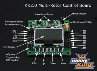 KK2 Multirotor LCD Flight Control Board, KK2.0 Quadcopter 3 Axis Gyro 