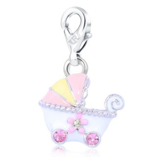 Baby Stroller pink Shape Crystal Jewelry Fashion Clip On Charms FOR 