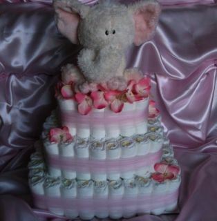 Elephant Baby Girl Diaper Cake 144 Diapers Rectangle Goregeous