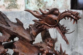 TWO Dragon Bali sculpture, Hand Wood Carved Statue,Bali Art Plaza
