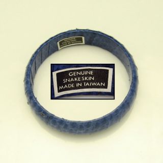 Genuine Snakeskin Vintage Blue Wide Bangle Bracelet Large 8 inch 