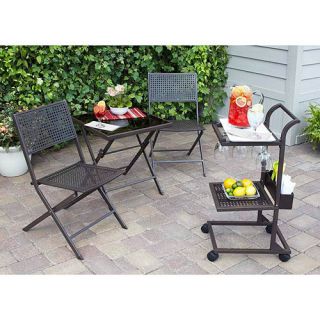   Furniture Patio Stamped 4 Piece Bistro Set with Bar Cart New