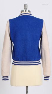 Women Girl Boiled Wool Varsity Baseball Jacket Blue s M L