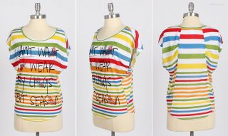 SLEEVELESS WIDE NECK TOP WITH MULTI STRIPES JUNIOR SIZE RAINBOW 