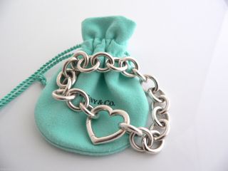Tiffany Co Silver Heart Clasp Link Bracelet Bangle Rare Heavy
