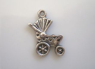 10 x BABY CARRIAGE charm silver toned pram stroller infant buggy