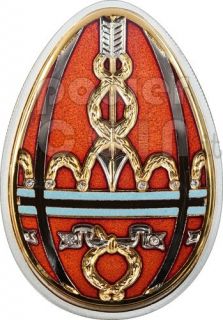  Eggs Red Cloisonne Faberge Silver Coin 5$ Cook Islands 2012