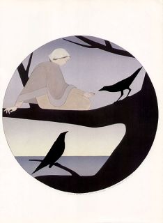 Will Barnet Print Woman in Tree Feeding Crows Circe