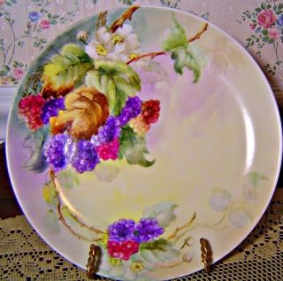 CA 1910 Goa Limoges France Hand Painted Plate Beautiful Raspberries 