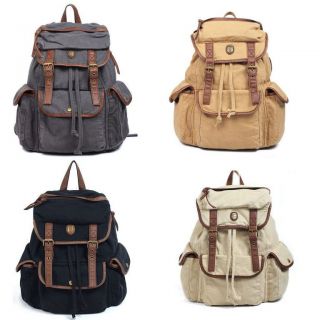 2012 Classic Vintage Women Casual Canvas Leather Backpack Rucksack 