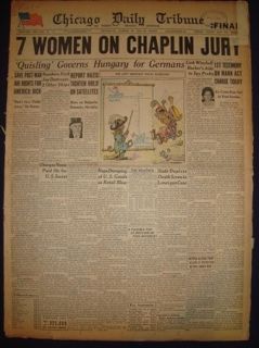   HOLLYWOOD CHARLIE CHAPLIN MANN ACT JOAN BARRY MARCH 23 1944 NEWSPAPER