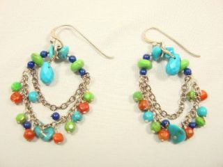 barse sterling silver turquoise coral lapis earrings