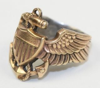 Vintage 10K Gold Filled GF Balfour US Navy Pilot Ring Anchor Wings 