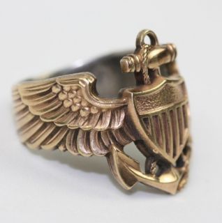 Vintage 10K Gold Filled GF Balfour US Navy Pilot Ring Anchor Wings 