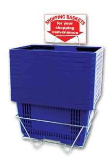 12 Blue Jumbo Shopping Baskets Free Metal Stand and Sign