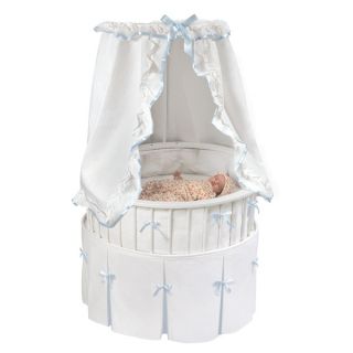 Elite Oval Baby Boy Bassinet with White Bedding Blue Trim Canopy Brand 