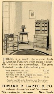 1923 Ad Edward R Barto Company Early American Furniture   ORIGINAL 