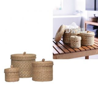   Handmade Seagrass Set of 3 Storage Baskets Boxes with Lids