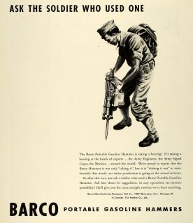 1943 Ad Barco Gasoline Hammer Soldier Marine Army Holden Chicago 
