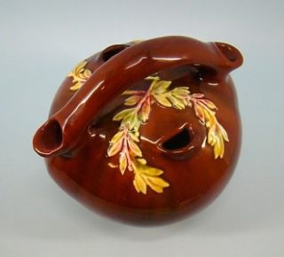  Art Pottery Sprigware Vase Standard Slip Glaze Basket 6 1 2