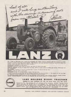 Vintage 1958 LANZ BULLDOG MODEL R DIESEL TRACTOR Advertisement