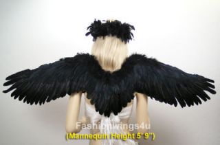 BLACK wide span spread feather wings Goth angel crow raven costume 